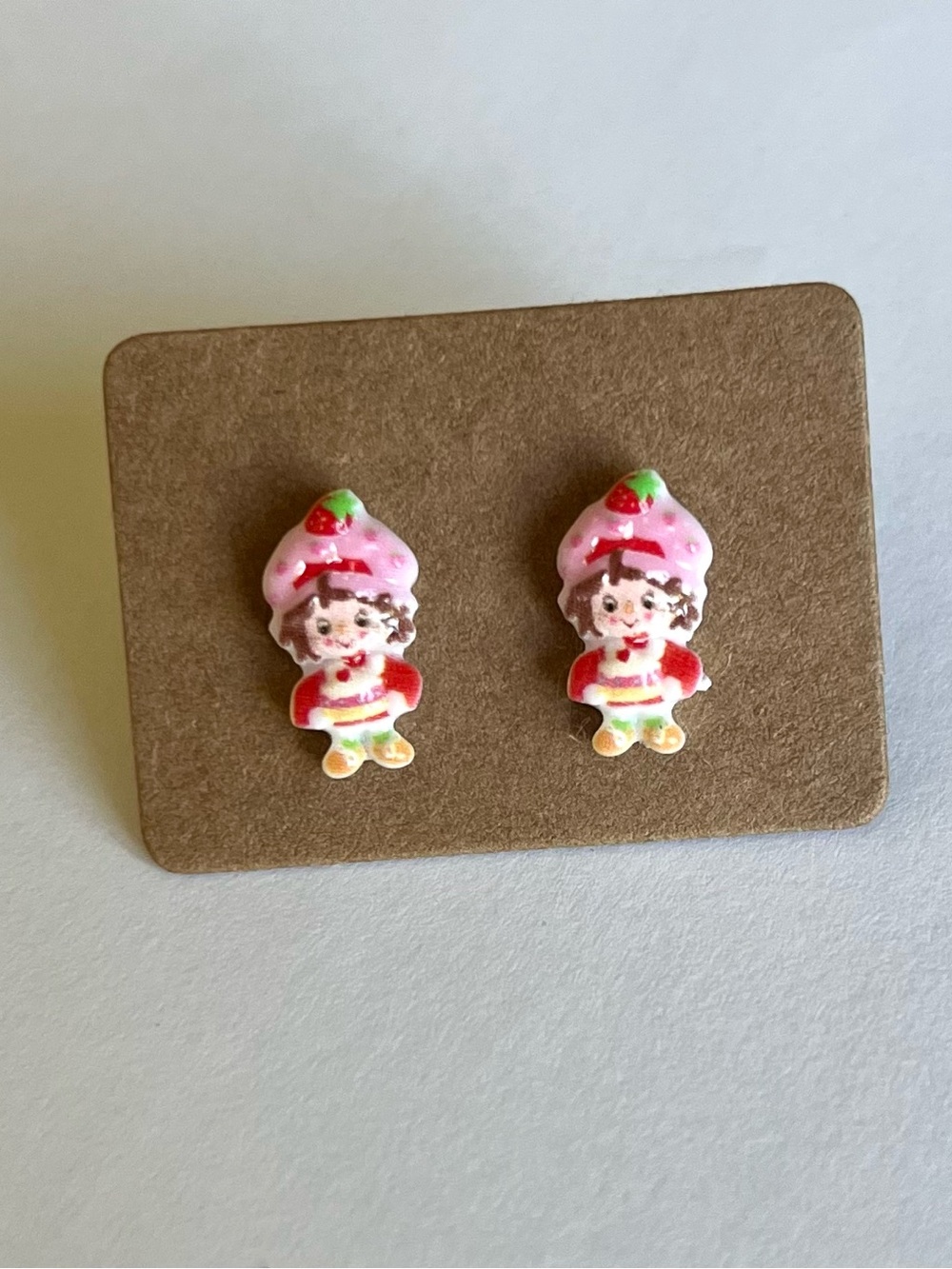 2/$15- Strawberry Shortcake Stud Earrings - Pink and Red Handmade